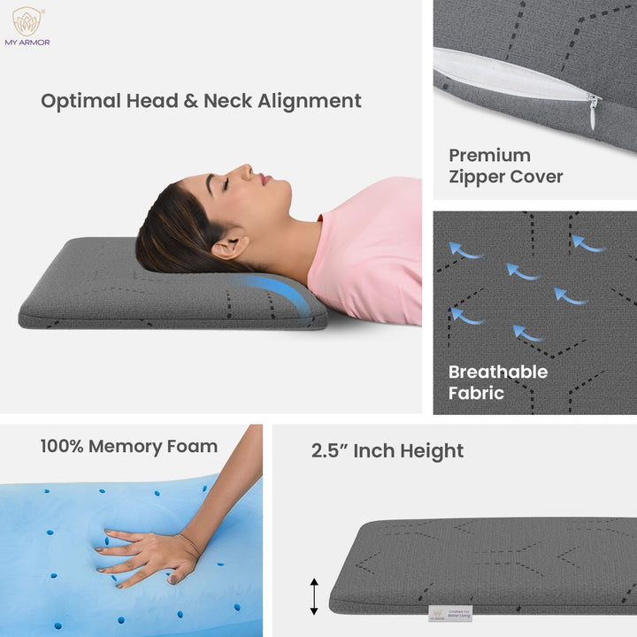 Memory Foam Pillow - Ultra Thin, 2.5" Thickness