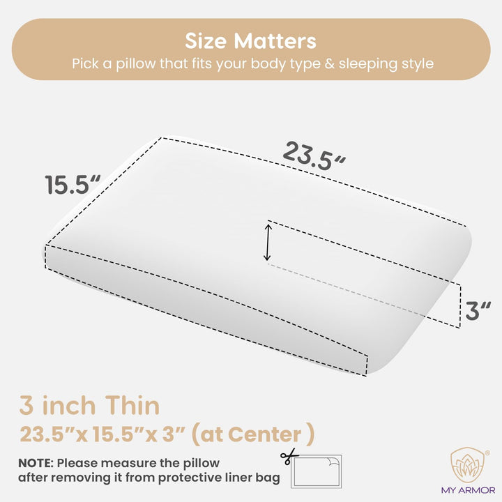 Memory Foam Pillow - 3” Thin, 3" Thickness