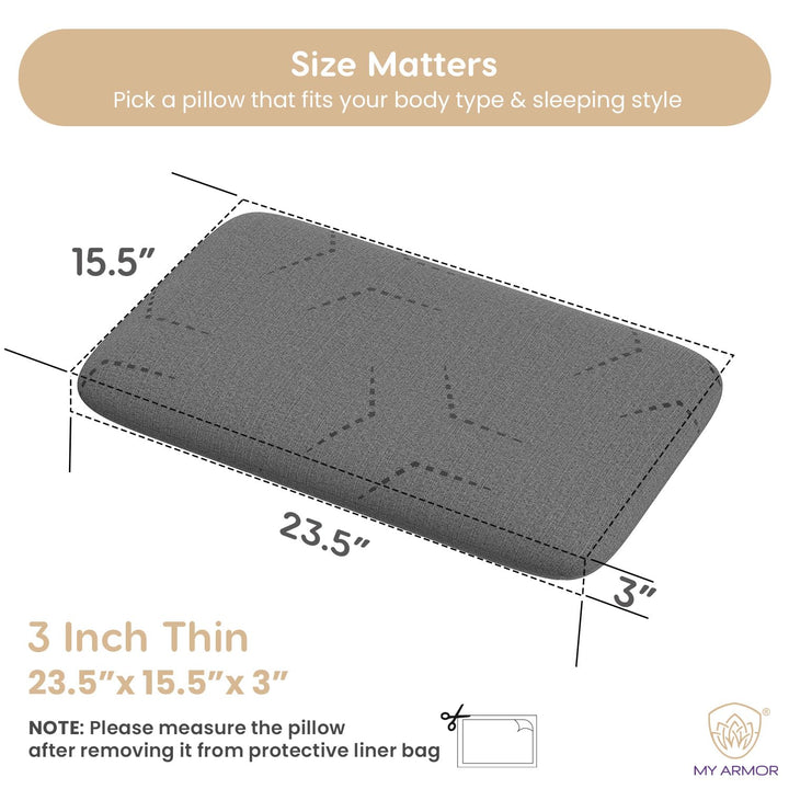 Memory Foam Pillow - 3” Thin, 3" Thickness