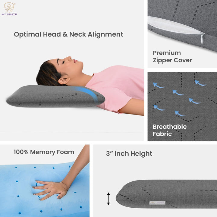 Memory Foam Pillow - 3” Thin, 3" Thickness