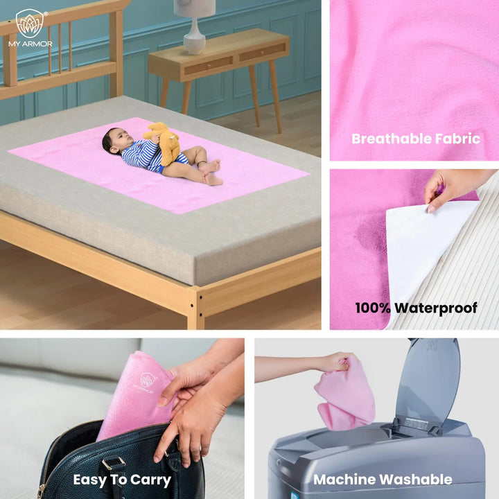 Baby Bed Protector Waterproof Dry Sheet - Baby Pink