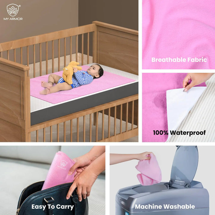 Baby Bed Protector Waterproof Dry Sheet - Baby Pink