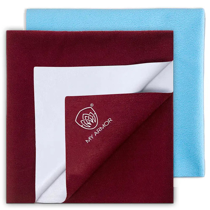 Baby Bed Protector Waterproof Dry Sheet - Maroon & Sky Blue (Pack of 2)