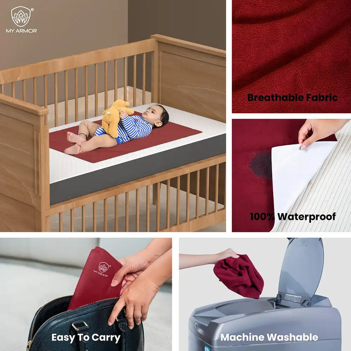 Baby Bed Protector Waterproof Dry Sheet - Maroon & Sky Blue (Pack of 2)