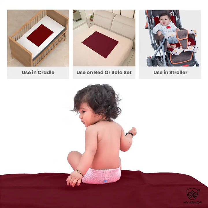 Baby Bed Protector Waterproof Dry Sheet - Maroon & Sky Blue (Pack of 2)