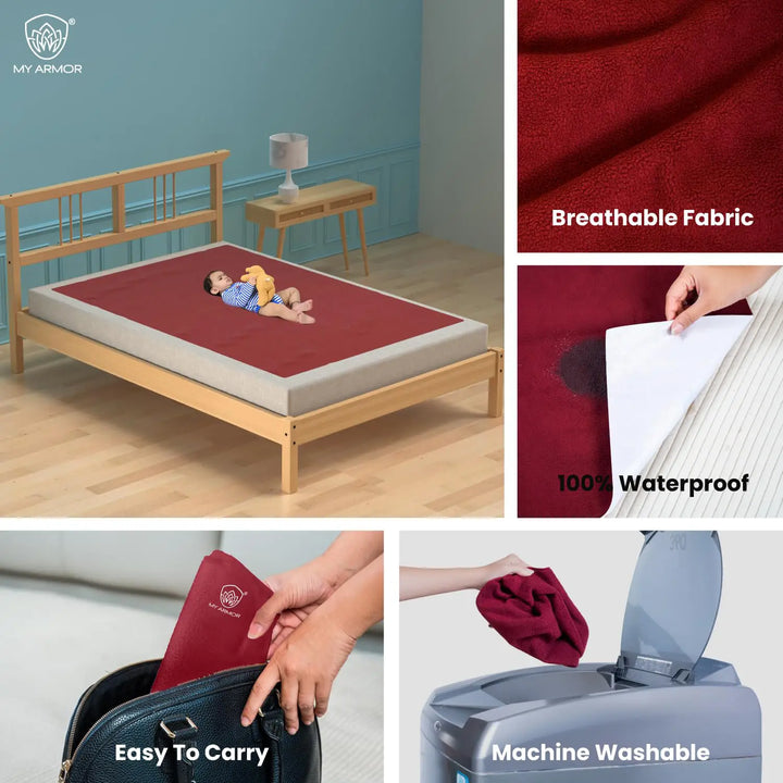 Baby Bed Protector Waterproof Dry Sheet - Maroon