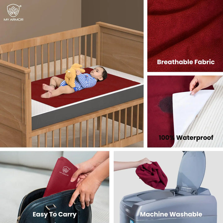 Baby Bed Protector Waterproof Dry Sheet - Maroon