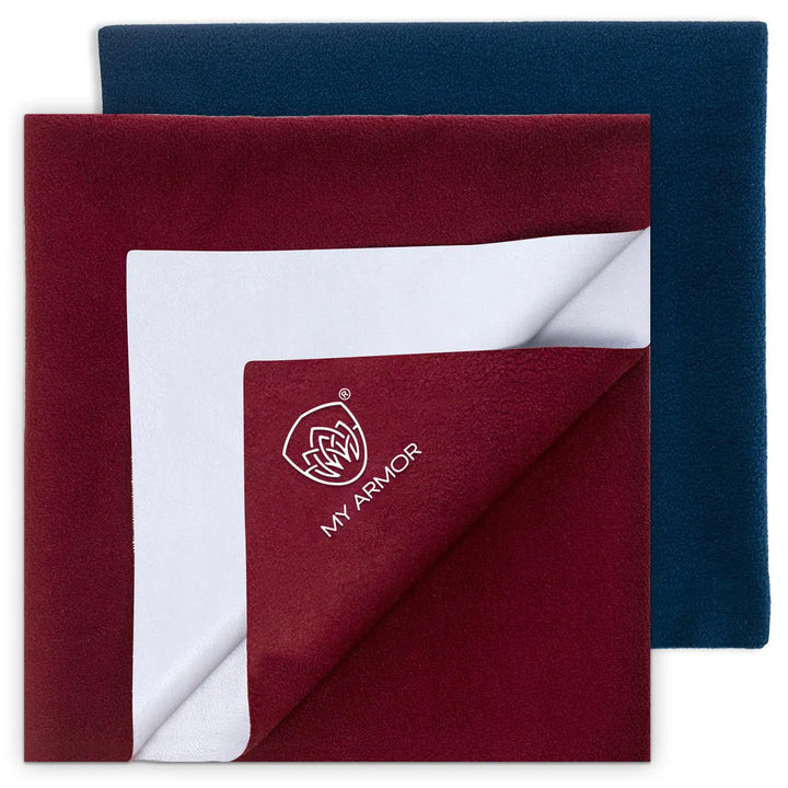 Baby Bed Protector Waterproof Dry Sheet - Maroon & Royal Blue (Pack of 2)