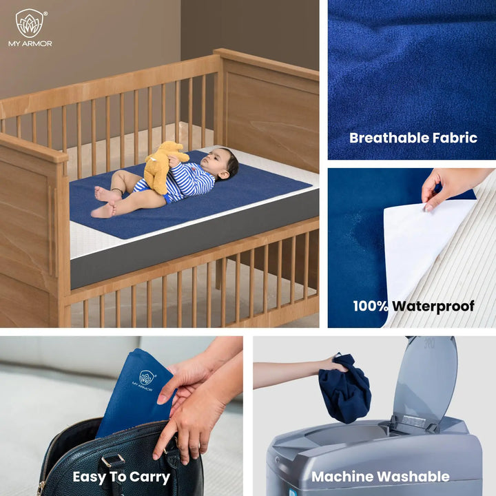 Baby Bed Protector Waterproof Dry Sheet - Maroon & Royal Blue (Pack of 2)