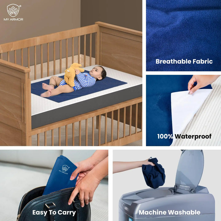 Baby Bed Protector Waterproof Dry Sheet - Maroon & Royal Blue (Pack of 2)