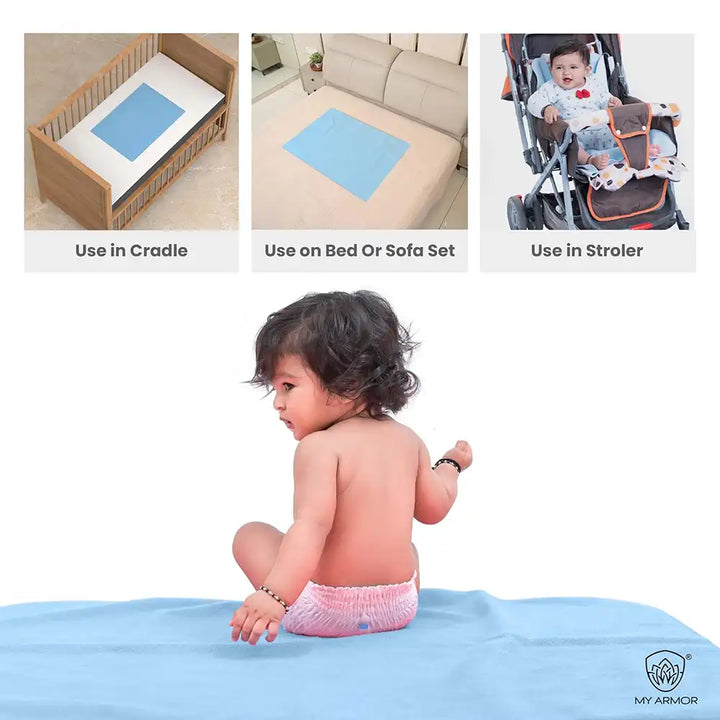 Baby Bed Protector Waterproof Dry Sheet - Pink & Sky Blue (Pack of 2)