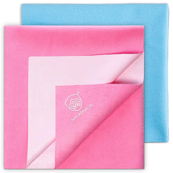 Baby Bed Protector Waterproof Dry Sheet - Pink & Sky Blue (Pack of 2)