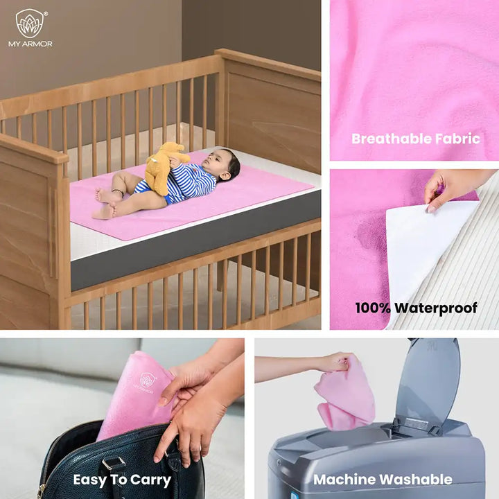 Baby Bed Protector Waterproof Dry Sheet - Pink & Sky Blue (Pack of 2)