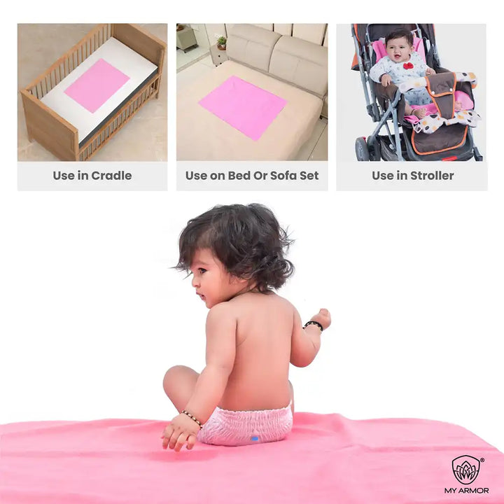 Baby Bed Protector Waterproof Dry Sheet - Pink & Sky Blue (Pack of 2)