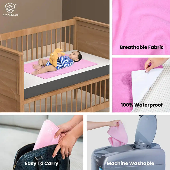 Baby Bed Protector Waterproof Dry Sheet - Pink & Sky Blue (Pack of 2)