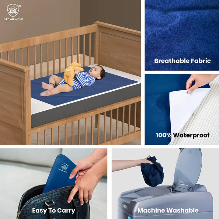 Baby Bed Protector Waterproof Dry Sheet - Royal Blue & Sky Blue (Pack of 2)