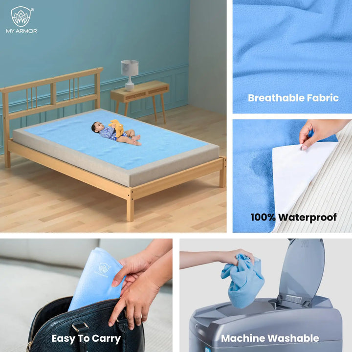 Baby Bed Protector Waterproof Dry Sheet - Sky Blue