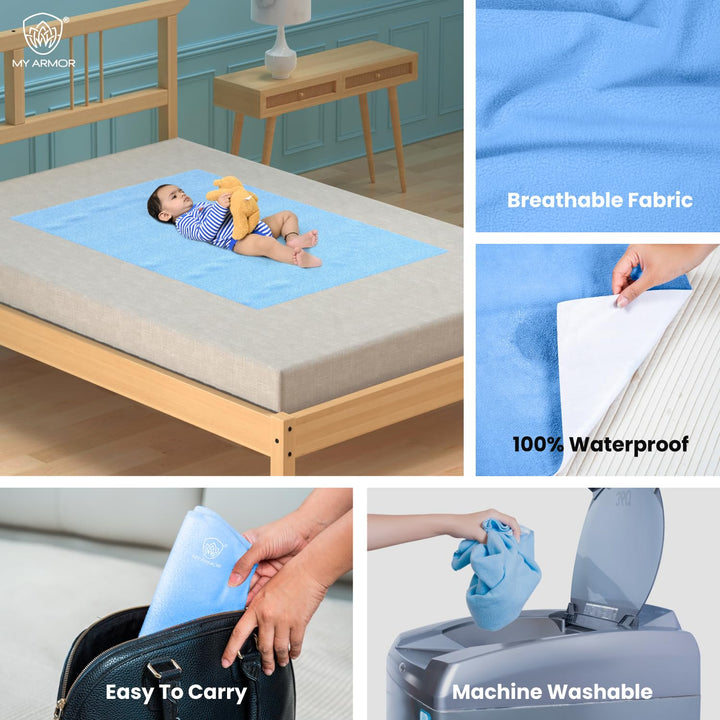 Baby Bed Protector Waterproof Dry Sheet - Sky Blue