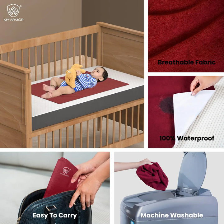 Baby Bed Protector Waterproof Dry Sheet - Maroon