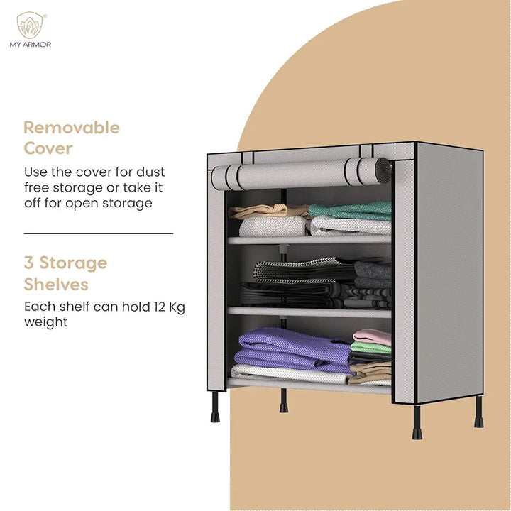 Foldable Multipurpose Wardrobe for Clothes & Storage, Grey - 1 Door