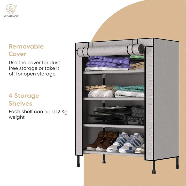 Foldable Multipurpose Wardrobe for Clothes & Storage, Grey - 1 Door