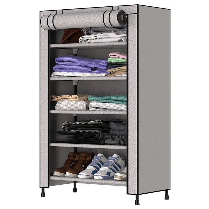 Foldable Multipurpose Wardrobe for Clothes & Storage, Grey - 1 Door