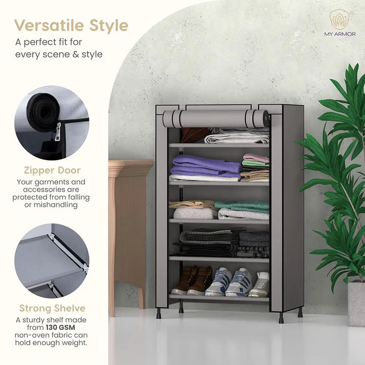 Foldable Multipurpose Wardrobe for Clothes & Storage, Grey - 1 Door