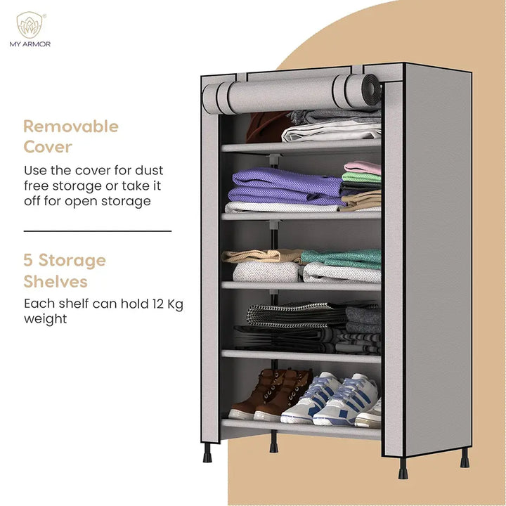 Foldable Multipurpose Wardrobe for Clothes & Storage, Grey - 1 Door