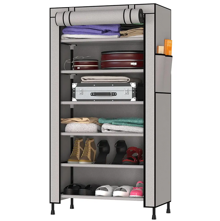 Foldable Multipurpose Wardrobe for Clothes & Storage, Grey - 1 Door