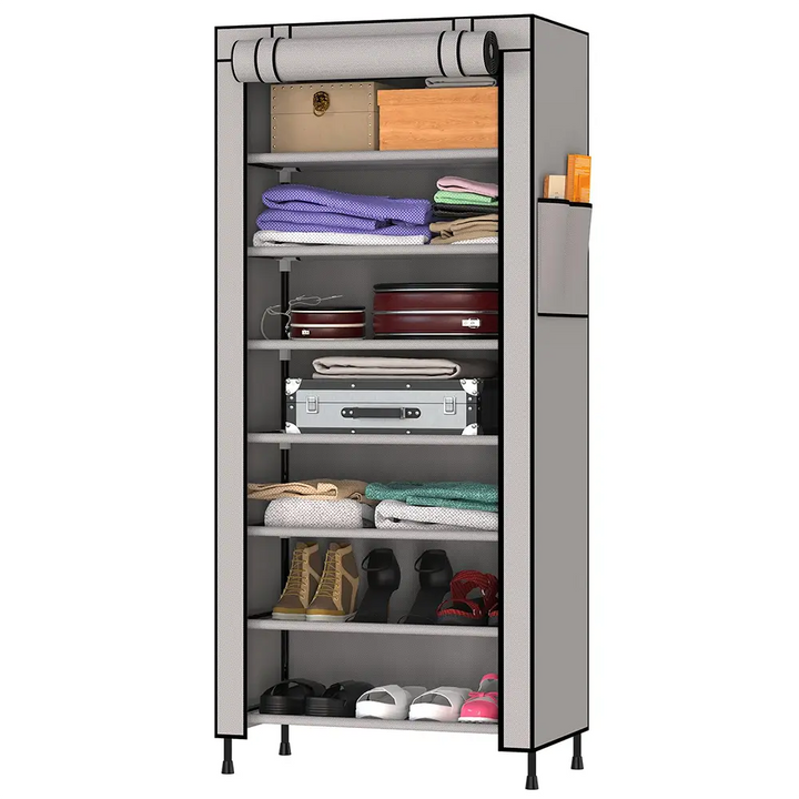 Foldable Multipurpose Wardrobe for Clothes & Storage, Grey - 1 Door