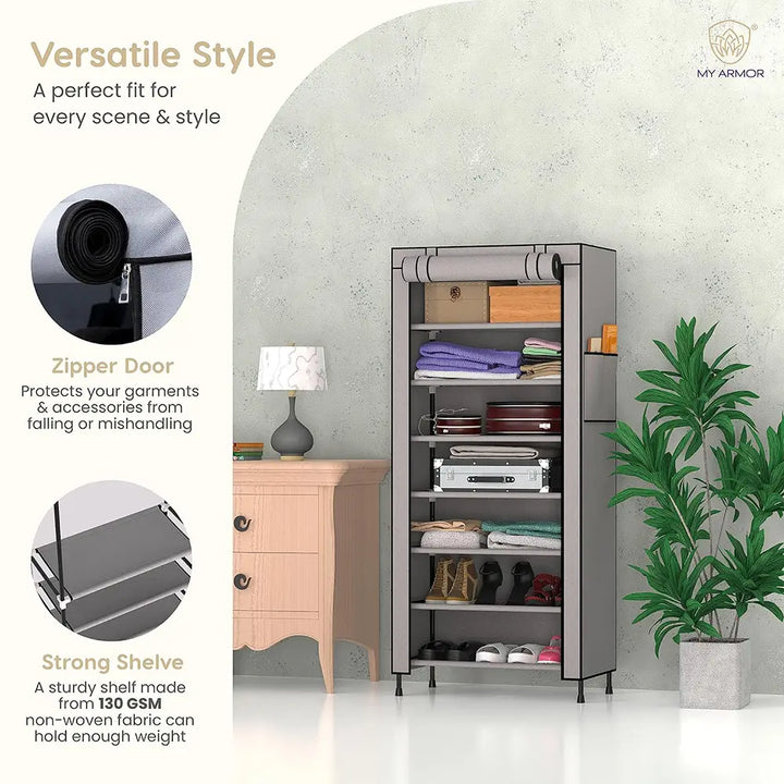 Foldable Multipurpose Wardrobe for Clothes & Storage, Grey - 1 Door