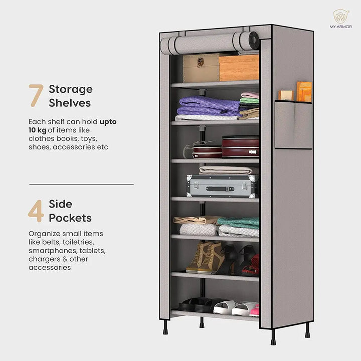 Foldable Multipurpose Wardrobe for Clothes & Storage, Grey - 1 Door