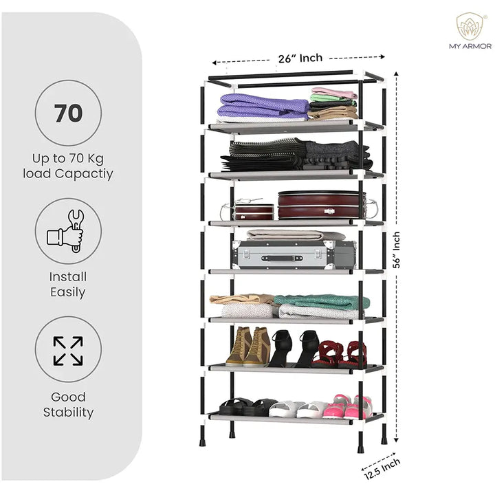 Foldable Multipurpose Wardrobe for Clothes & Storage, Grey - 1 Door