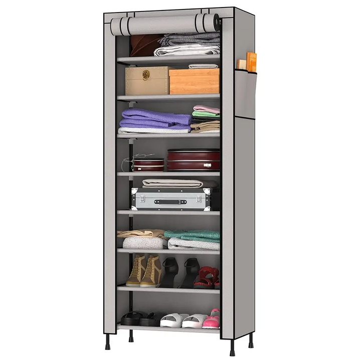 Foldable Multipurpose Wardrobe for Clothes & Storage, Grey - 1 Door