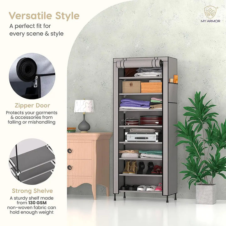 Foldable Multipurpose Wardrobe for Clothes & Storage, Grey - 1 Door