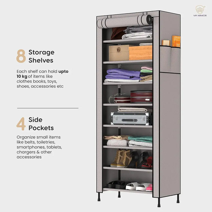 Foldable Multipurpose Wardrobe for Clothes & Storage, Grey - 1 Door