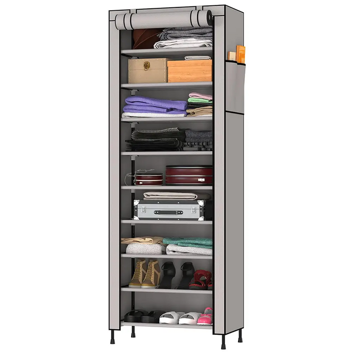 Foldable Multipurpose Wardrobe for Clothes & Storage, Grey - 1 Door