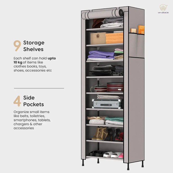 Foldable Multipurpose Wardrobe for Clothes & Storage, Grey - 1 Door