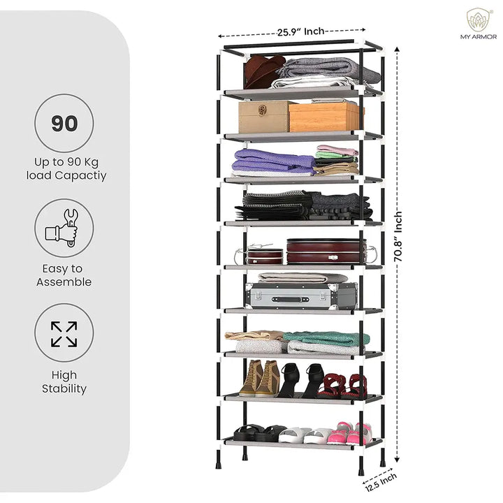 Foldable Multipurpose Wardrobe for Clothes & Storage, Grey - 1 Door