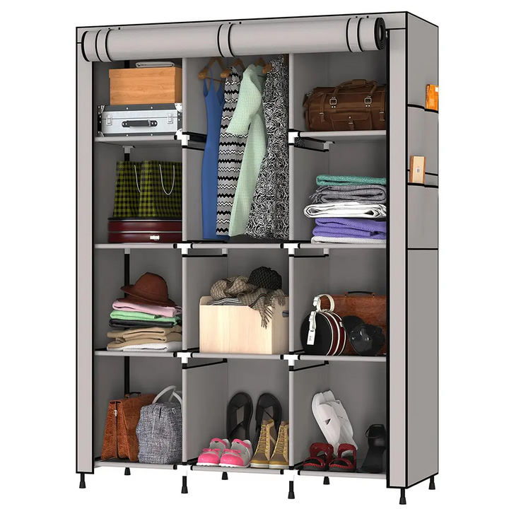 Foldable Multipurpose Wardrobe for Clothes & Storage, Grey - 3 Door