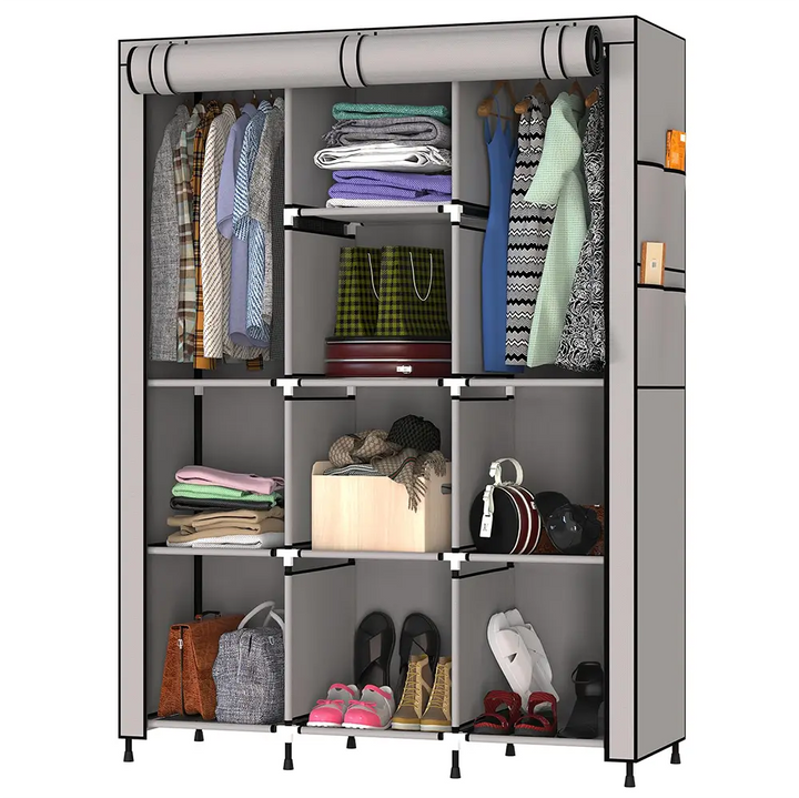 Foldable Multipurpose Wardrobe for Clothes & Storage, Grey - 3 Door