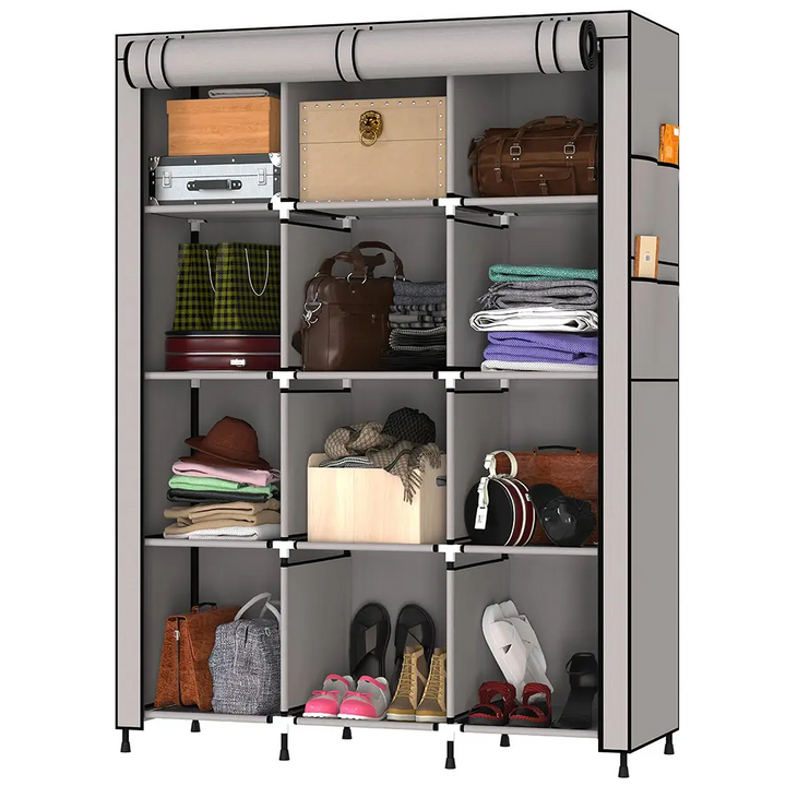 Foldable Multipurpose Wardrobe for Clothes & Storage, Grey - 3 Door