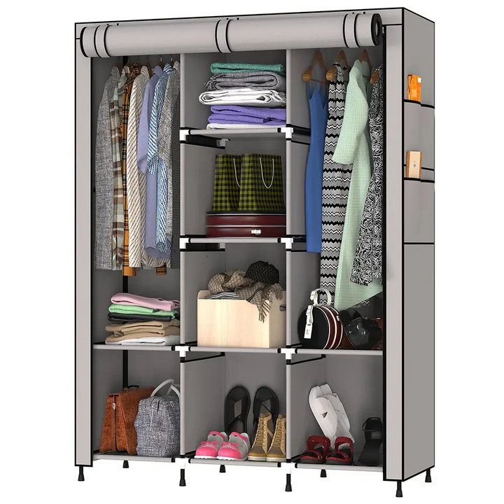 Foldable Multipurpose Wardrobe for Clothes & Storage, Grey - 3 Door