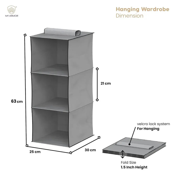 Hanging Shelf Cloth Storage Organizer, Grey - 3 Tier