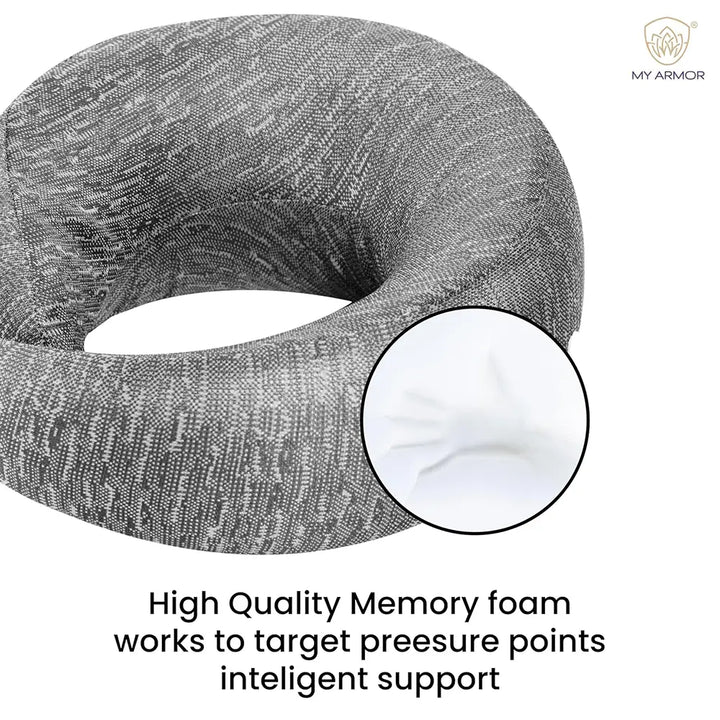 Memory Foam Neck Pillow for Travel, Washable & Adjustable - Memory Foam