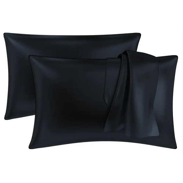 Premium Satin Silk Pillow Covers - Black, Pack of 2