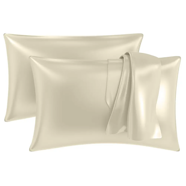 Premium Satin Silk Pillow Covers - Cream, Pack of 2