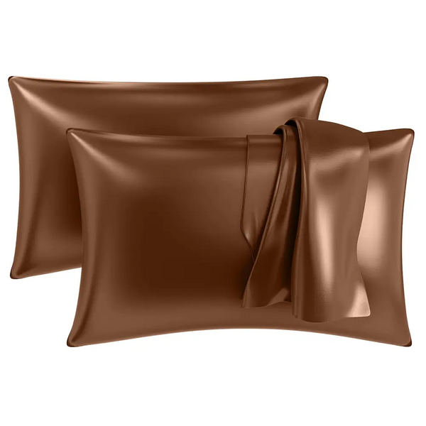 Premium Satin Silk Pillow Covers - Golden, Pack of 2