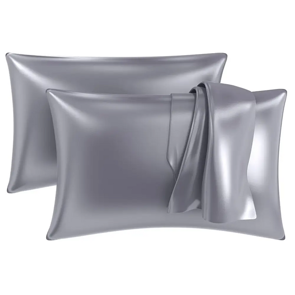 Premium Satin Silk Pillow Covers - Grey, Pack of 2