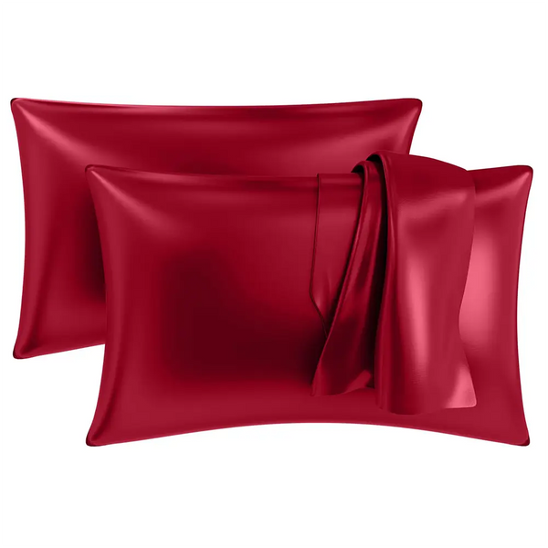 Premium Satin Silk Pillow Covers - Maroon, Pack of 2